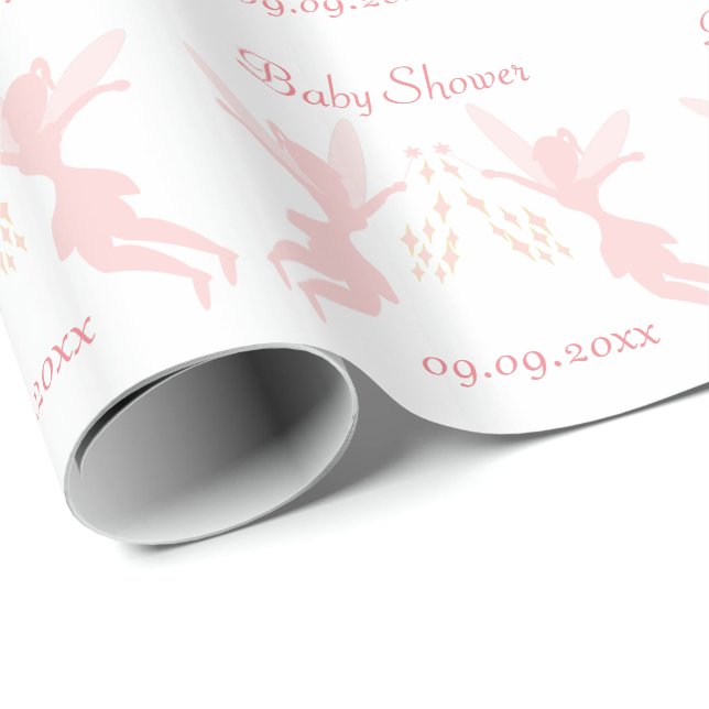 Pink Fairy Design Baby Shower Wrapping Paper (Roll Corner)