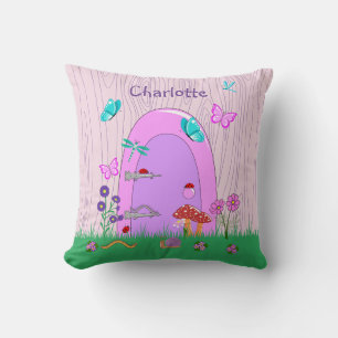 Pink Fairy Door Throw Pillow