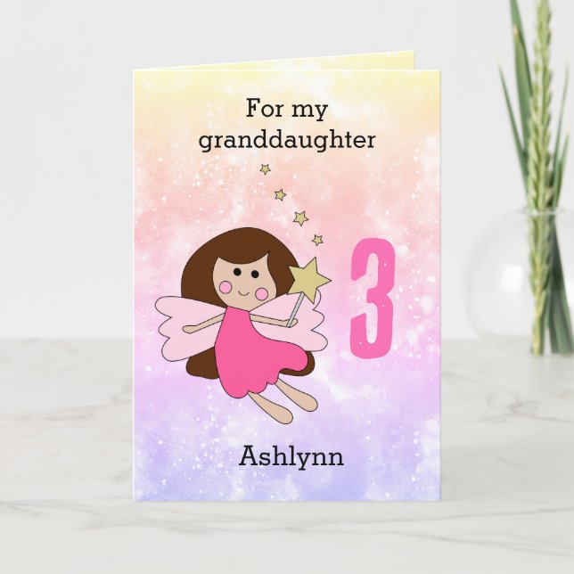 Pink Fairy Girl 3rd Birthday Granddaughter Card (Front)