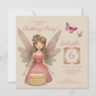 Pink Fairy Girls Birthday  Invitation