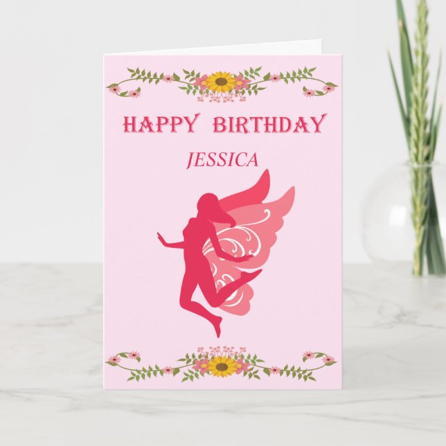 Pink Fairy Happy Birthday Card (Front)