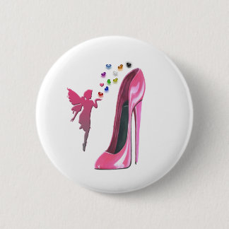 Pink Fairy Hearts and Stiletto Shoe Art 2 Inch Round Button