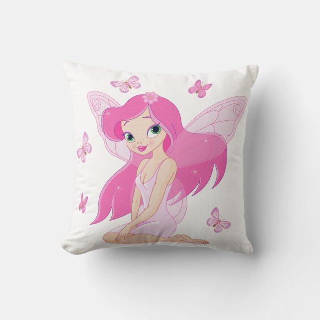 Pink Fairy Illustration Throw Pillow (Front)