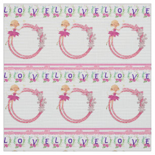 Pink Fairy Love Hearts Floral  Fabric