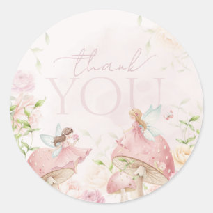 Pink Fairy Mushroom Floral 1st Birthday Thanks Classic Round Sticker
