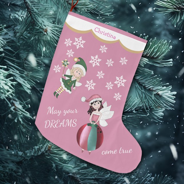 Pink Fairy Princess Dreams Large Christmas Stocking (Creator Uploaded)