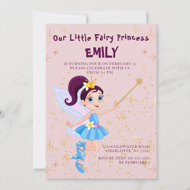 Pink Fairy Princess Invitation Anniversaire (Devant)