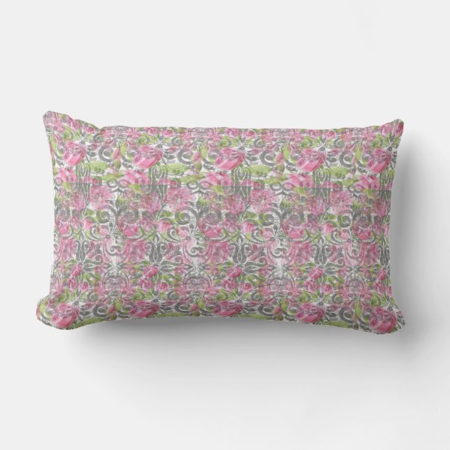 Pink Fairy Scroll Design Lumbar Throw Pillow (Front)