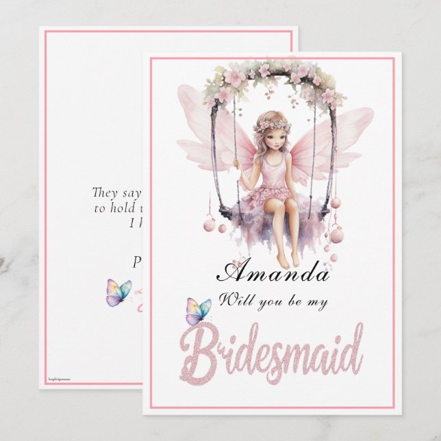 Pink Fairy Swing Will You Be My Bridesmaid Invitation (Front/Back)