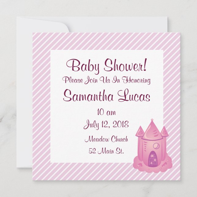Pink Fairytale Castle Baby Shower Invitations (Front)
