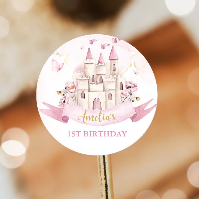 Pink Fairytale Princess Castle Birthday Sticker (Creator Uploaded)