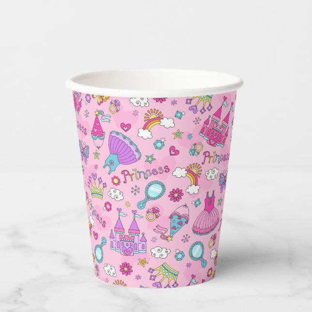 Pink Fairytale Princess Party Paper Cups (Front)