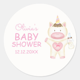 Pink Fairytale Unicorn Bottle Baby Shower  Classic Round Sticker
