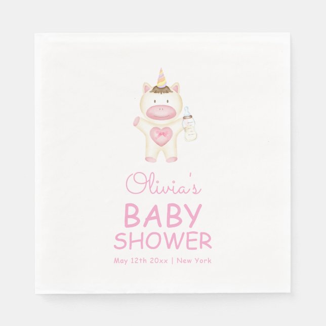 Pink Fairytale Unicorn Bottle Baby Shower  Napkin (Front)