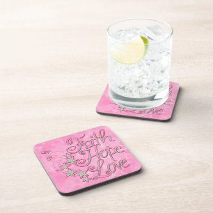 Pink Faith Hope Love Butterflies Stars Coaster Set