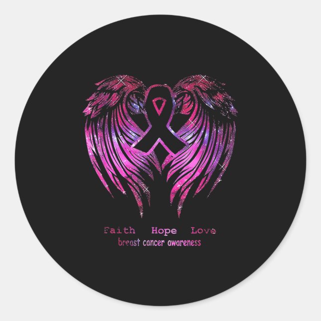 Pink Faith Hope Love Wings Breast Cancer Awareness Classic Round Sticker (Front)
