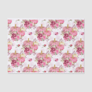 PINK FALL AUTUMN PUMPKINS & WATERCOLOR FLOWERS TISSUE PAPER