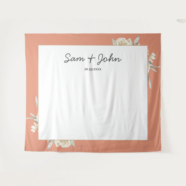 Pink Fall Autumn Wedding Photo Booth Backdrop Tapestry (Front (Horizontal))