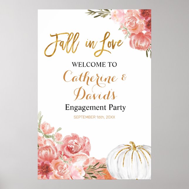 Pink Fall in Love Engagement Party Welcome Sign (Front)