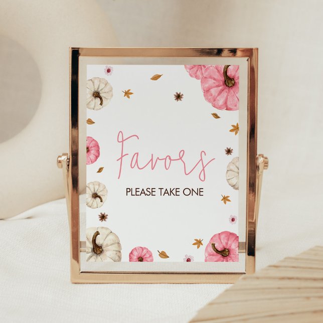 Pink Fall Little Pumpkin Baby Shower Favours Poster (Girl Fall Pumpkin Baby Shower Favors Sign)