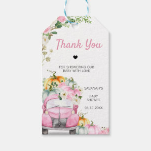 Pink Fall Pumpkin Truck Baby Shower Favour Tags