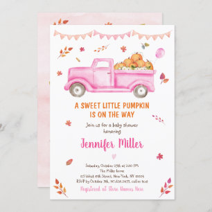 Pink Fall Pumpkin Truck Baby Shower Invitation