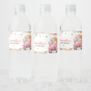 Pink Fall Pumpkin Truck Baby Shower Water Bottle Label