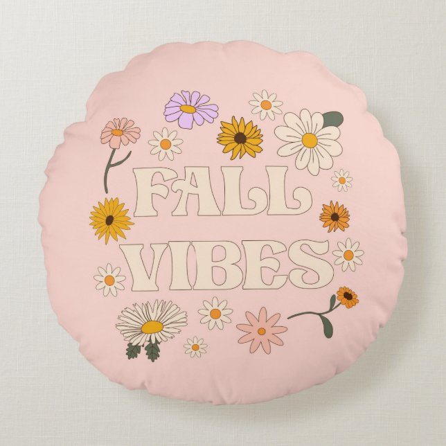 Pink Fall Vibes Round Pillow (Front)