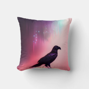 Pink Falls Raven Throw Pillow