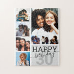 Pink Family Friends Photo Collage Happy Birthday Jigsaw Puzzle<br><div class="desc">This cool and cute happy birthday puzzle is perfect for any friend or family member. It features eight customizable photograph pictures with the quote, "Happy Birthday, " on top of a medium grey "30" (which can be changed to any age) and soft grey colour block square. It's modern, fun, and...</div>