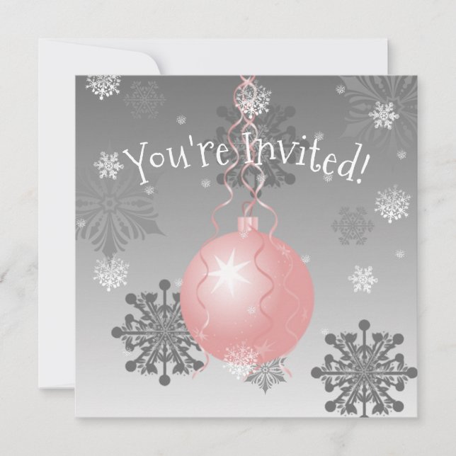 Pink Fancy Christmas Ornament Invitation (Front)