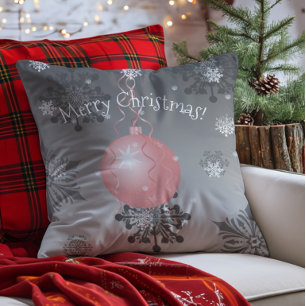 Pink Fancy Christmas Ornament Throw Pillow
