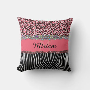 Pink Fancy Glitter Girly Leopard Print Elegant Throw Pillow