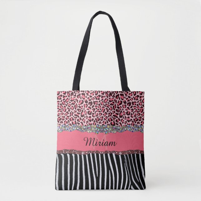 Pink Fancy Glitter Girly Leopard Print Elegant  Tote Bag (Front)
