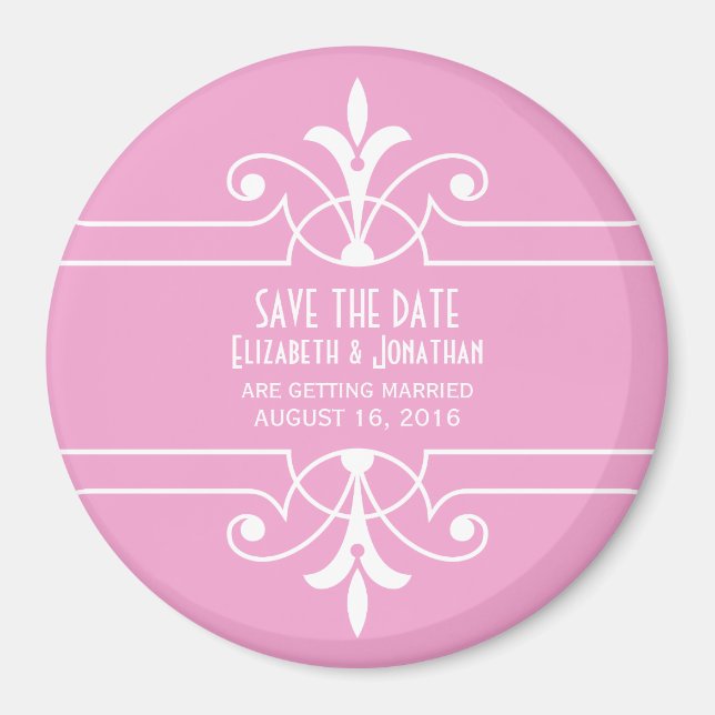 Pink Fancy Ornamental Save the Date Magnet (Front)