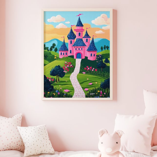 Pink Fantasy Castle Sunset Landscape Wall Art (Creator Uploaded)