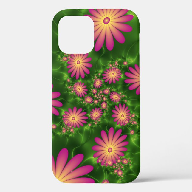Pink Fantasy Flowers Modern Abstract Fractal Art Case-Mate iPhone Case (Back)