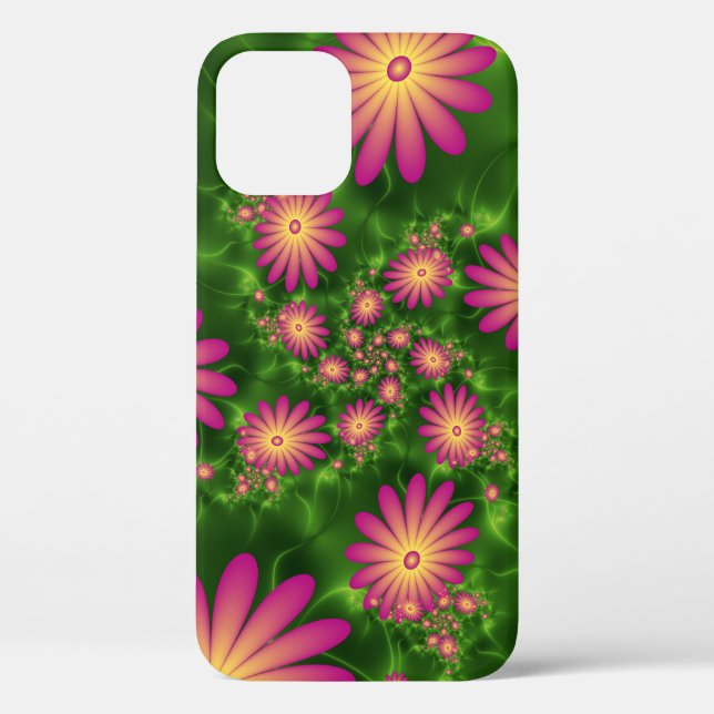 Pink Fantasy Flowers Modern Abstract Fractal Art Case-Mate iPhone Case (Back)
