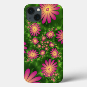 Pink Fantasy Flowers Modern Abstract Fractal Art iPhone 13 Case