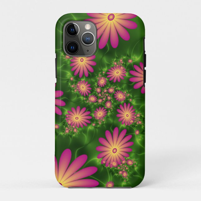 Pink Fantasy Flowers Modern Abstract Fractal Art Case-Mate iPhone Case (Back)
