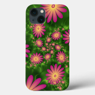 Pink Fantasy Flowers Modern Abstract Fractal Art iPhone 13 Case