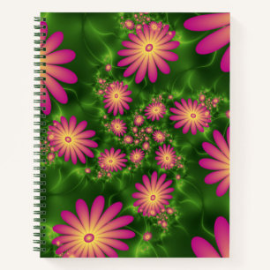 Pink Fantasy Flowers Modern Abstract Fractal Art Notebook
