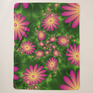 Pink Fantasy Flowers Modern Abstract Fractal Art Sherpa Blanket