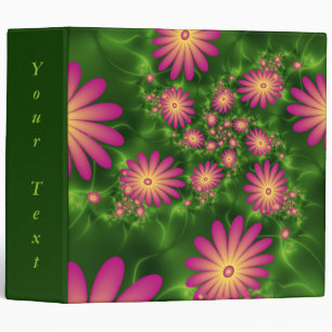 Pink Fantasy Flowers Modern Abstract Fractal Text Binder