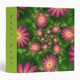 Pink Fantasy Flowers Modern Abstract Fractal Text Binder