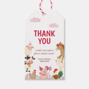 Pink Farm Animal Barnyard Birthday Thank You Gift Tags