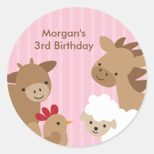 Pink Farm Animal Stickers