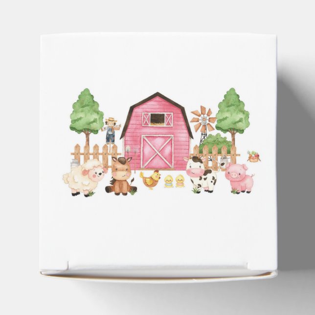 Pink Farm Animals Baby Shower Favor Box (Top)