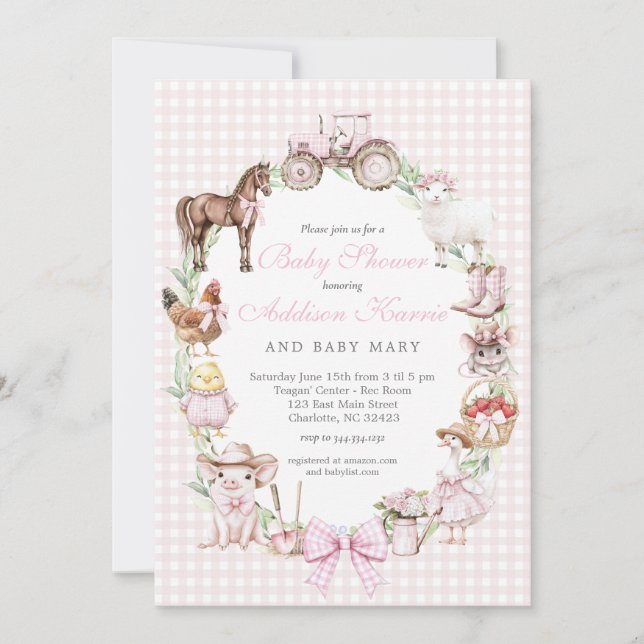 Pink Farm Baby Shower invitation (Front)