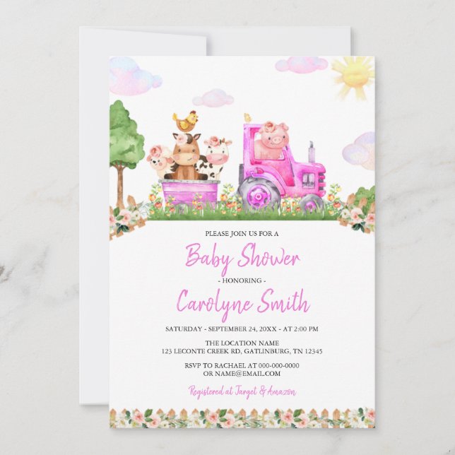 Pink Farm Baby Shower Invitation (Front)